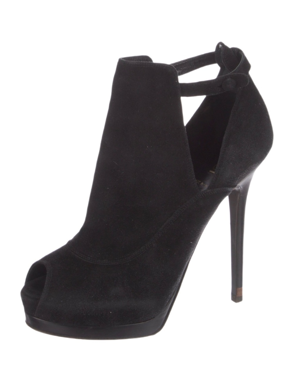 Fendi Black Suede Peep Toe Platform Slingback Pumps Heels Size 8